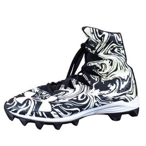 Under Armour Highlight Lux RM Boys Football Cleats 5.5 Black White Marble Hi-Top